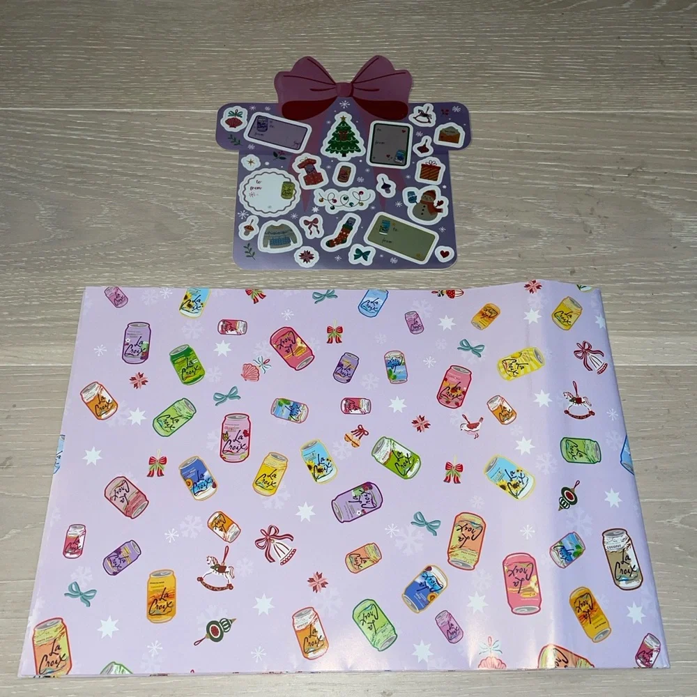 Festive LaCroix Holiday Christmas Gift Tags Sticker Sheet and Wrapping Paper Set
